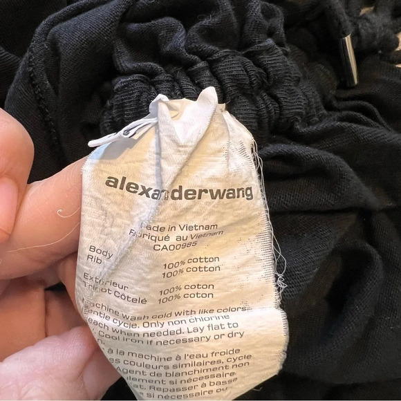 T by Alexander Wang Mock Neck Dress Mini Scrunched Black Cotton Medium Stretchy - Picture 13 of 13